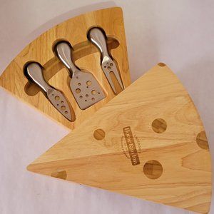 Home Run Inn Pizza Slice Cheese Board Set Bamboo Charcuterie Tray with Cutlery
